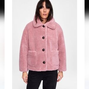 ZARA NWOT Pink Teddy Fleece  Coat Jacket M
